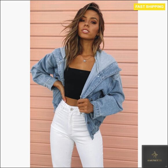 Oversized Denim Jacket with Hood and Pockets, Regular Fit - Picture 6 of 6